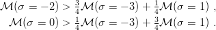 M  (σ = − 2) > 34M  (σ = − 3) + 14M  (σ =  1) ,
               1               3
  M  (σ =  0) > 4M  (σ = − 3) + 4M  (σ =  1) .
